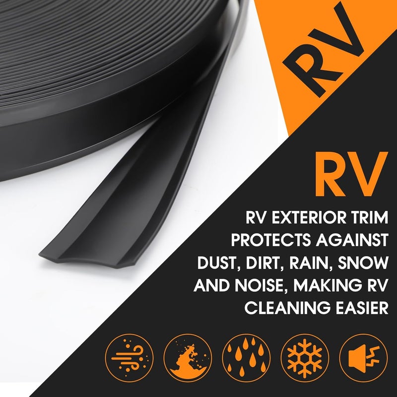 Datanly 2 Rolls 1" RV Trim Molding Insert Total 200 ft Black Vinyl Trim Insert Screw Cover Waterproof Vinyl Corner Molding for RV Boat Camper Travel Trailer - Image 3